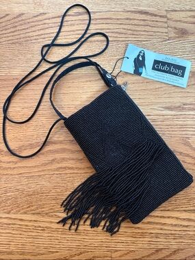 Club Bag Black Beaded Fringe Crossbody
